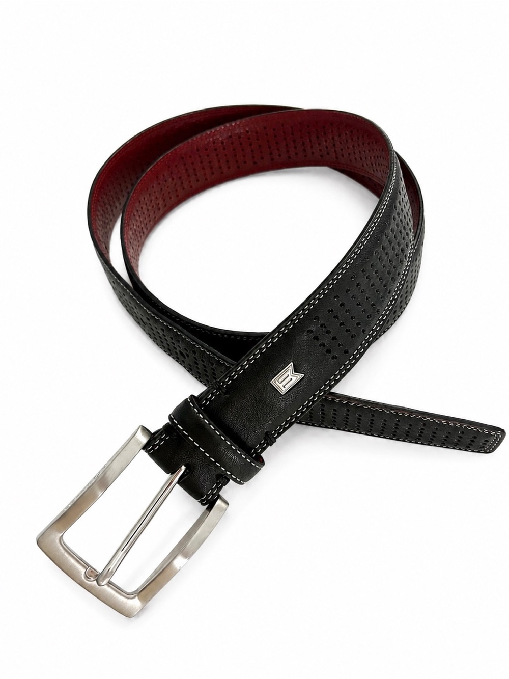 Tiger Woods Belt 32 Brown Leather TW Logo Perforated Golf Preppy Silver‎